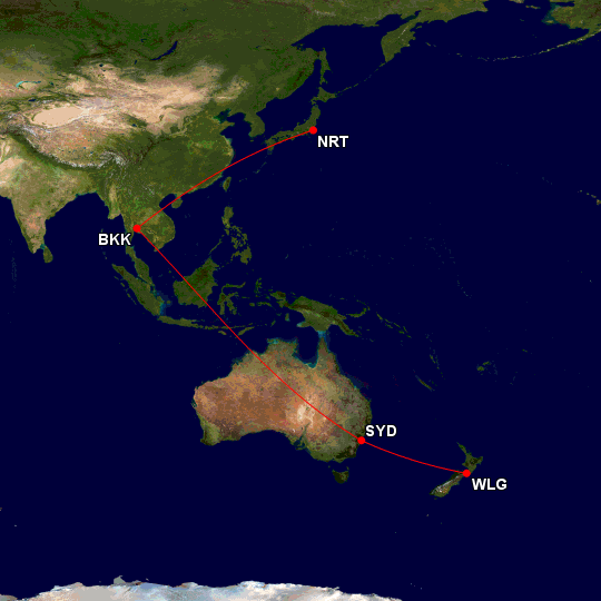 成田-バンコク-シドニー-ニュージーランド